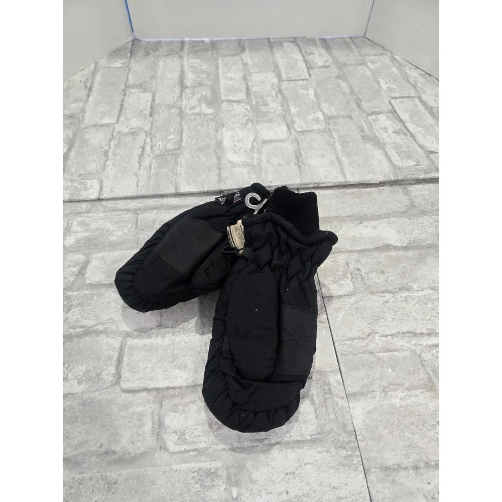 Girls Thinsulate 80s Neon Geometric Snow Mittens Black Waterproof NOS New